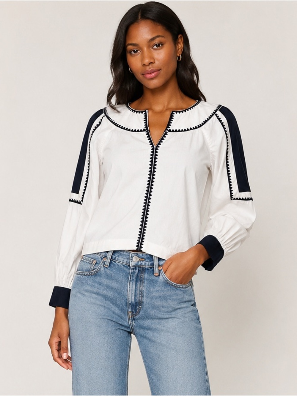 LOFT White & Black Long Sleeve Blouse